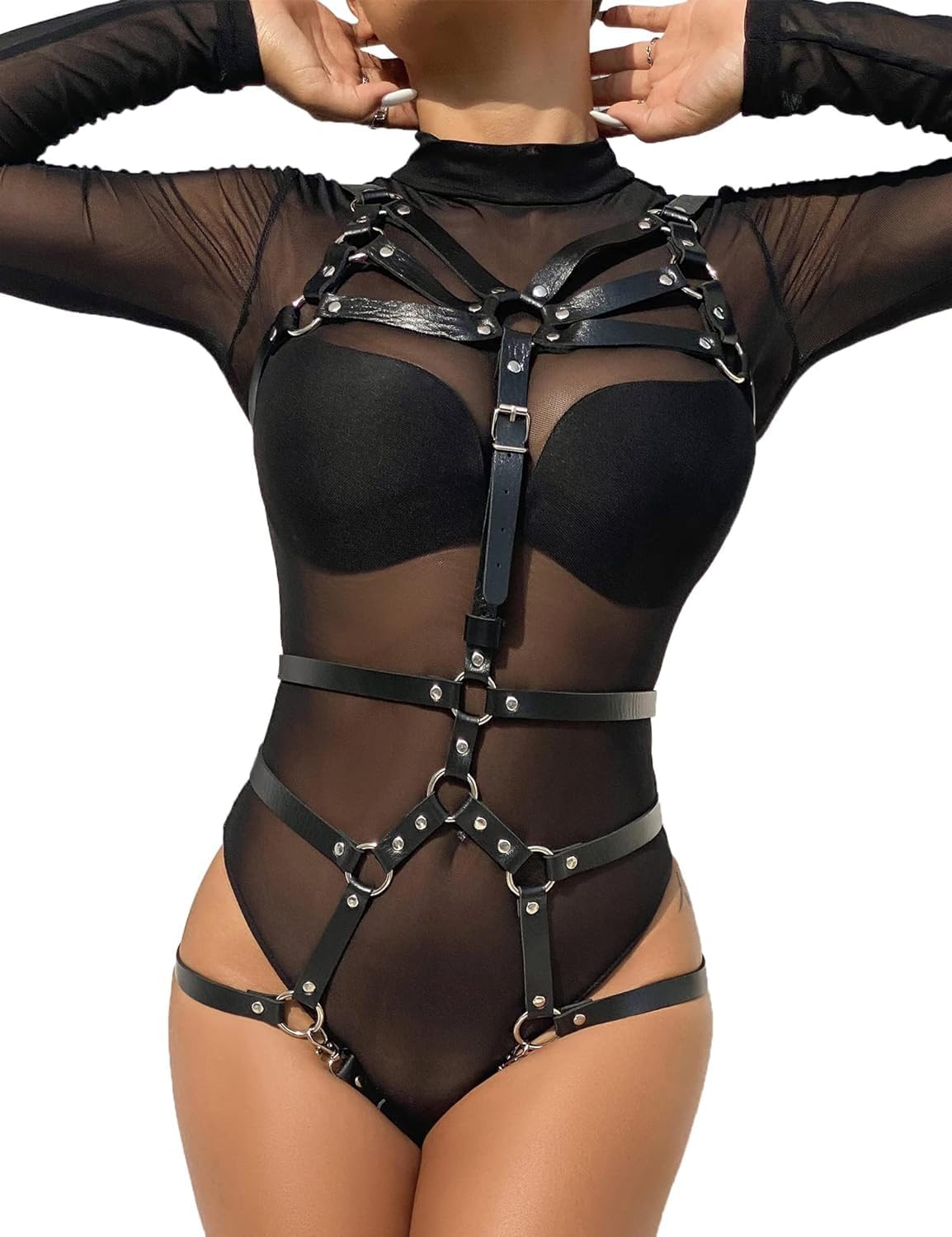 Gothic Strappy Leather Body Harness - Elegant Waist Belt for Women