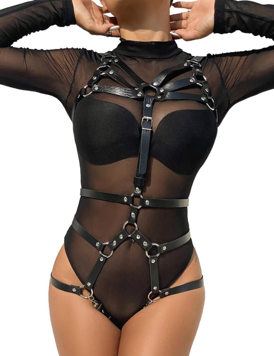 Gothic Strappy Leather Body Harness - Elegant Waist Belt for Women