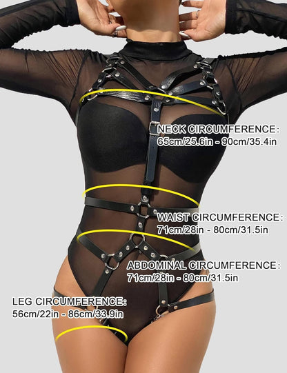 Gothic Strappy Leather Body Harness - Elegant Waist Belt for Women