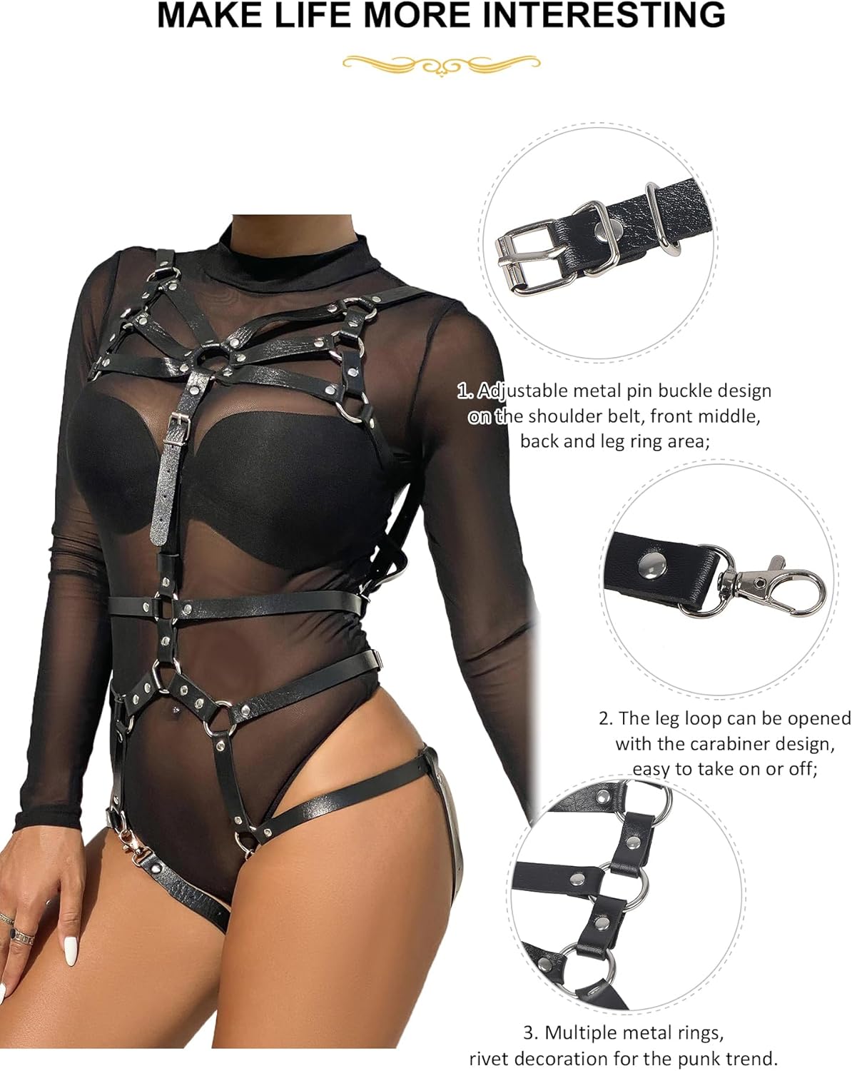Gothic Strappy Leather Body Harness - Elegant Waist Belt for Women