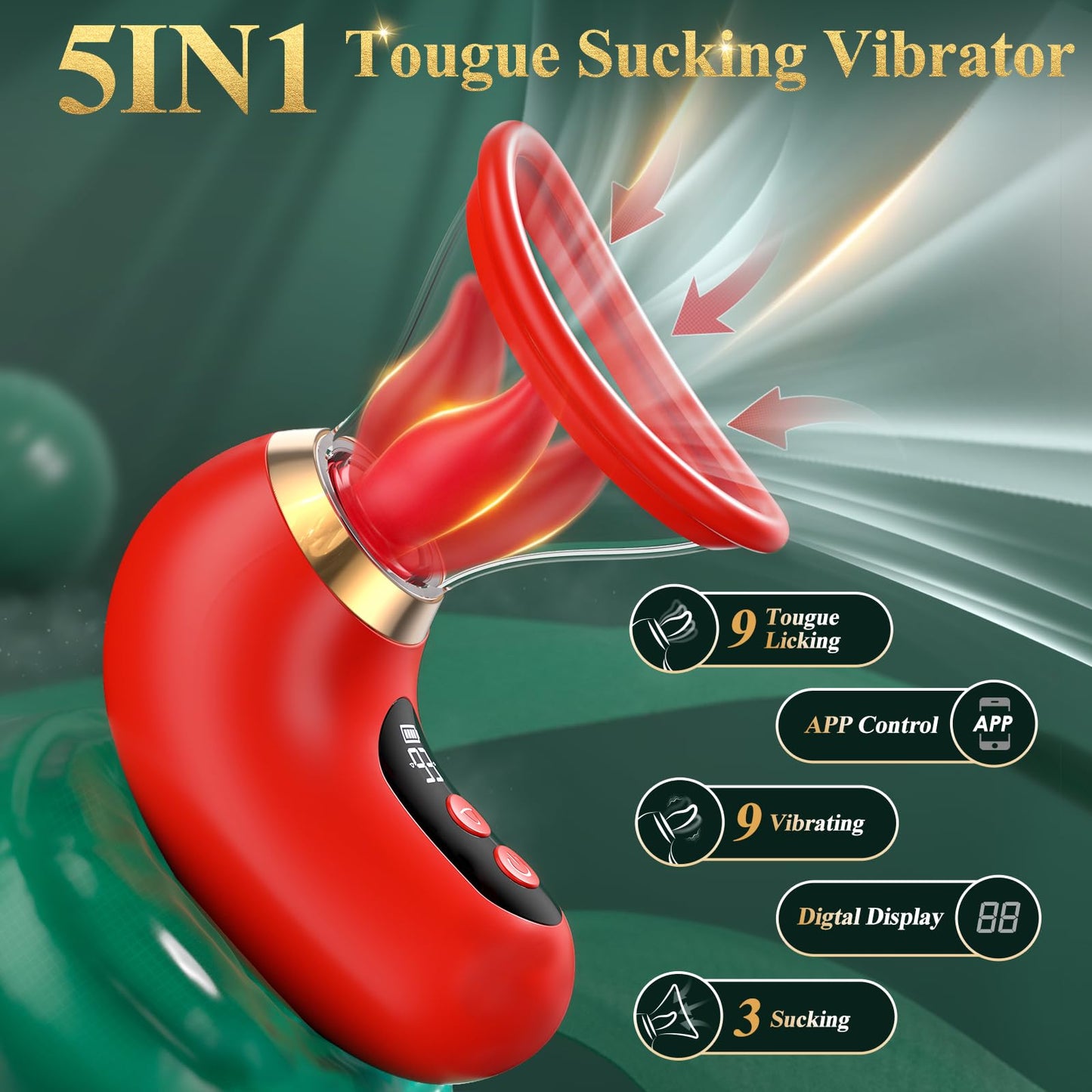 Premium 5-in-1 Rose Sucking Massager - G-Spot & Clit Stimulation with LCD