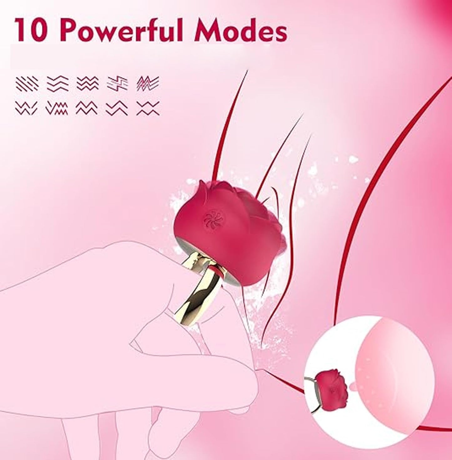 Luxurious 10-Mode Rose Silicone Massager - Rechargeable Clitoral Wellness