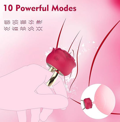 Luxurious 10-Mode Rose Silicone Massager - Rechargeable Clitoral Wellness